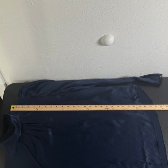 FRAME Top Womens Sz M Navy Silk Mock Neck Dainty Lace Trim Renaissance Romantic - Picture 11 of 12